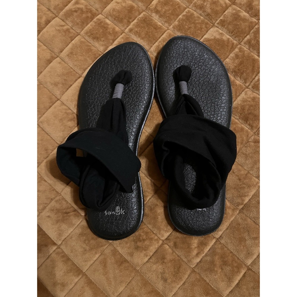 Sanuk Yoga Sling 2 Sandals Women's 8 Black Yoga Mat Comfort Strappy Slip On